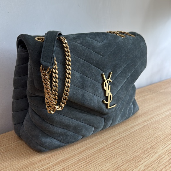 Saint Laurent Loulou Medium YSL Monogram Suede Flap Shoulder Bag Algae green - Picture 2 of 10